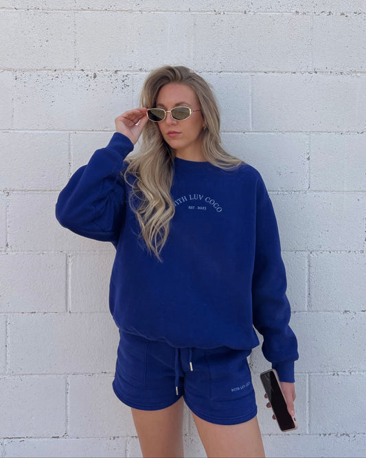 Sporty and Rich Royal Blue Crewneck and Shorts Set